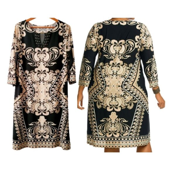 Maria Gabrielle Women's Plus Size Keyhole Neck Printed Tunic Short Dress Size 1X - Picture 2 of 12